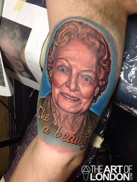 Tattoos - Silly Grandmother Color Portrait Tattoo - 85733